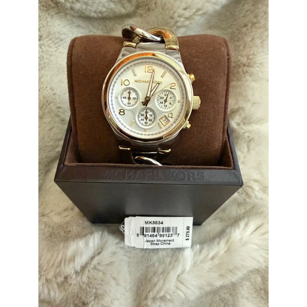 Michael Kors MK5634 Two Tone Silver Gold Runway Chain Link Chronograph Watch
